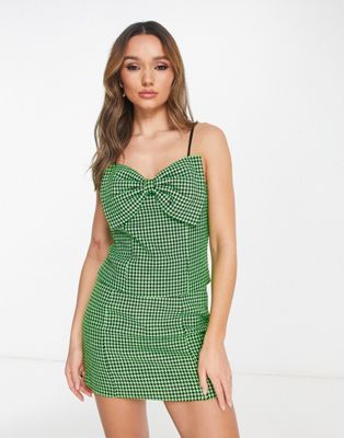 Y.A.S bow front houndstooth cami top co-ord in green
