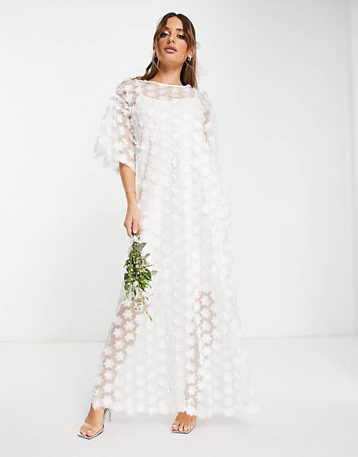 Y.A.S Bridal applique maxi dress with 3D flower in white 
