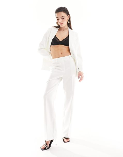 YAS Bridal high waisted tailored trousers co-ord in white - WHITE