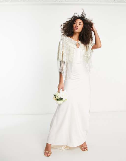 Y.A.S – Bridal – Braut-Cape in Weiß mit Paillettenfransen, 4 von 4