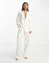 Y.A.S Bridal satin wide leg pants in white - part of a set