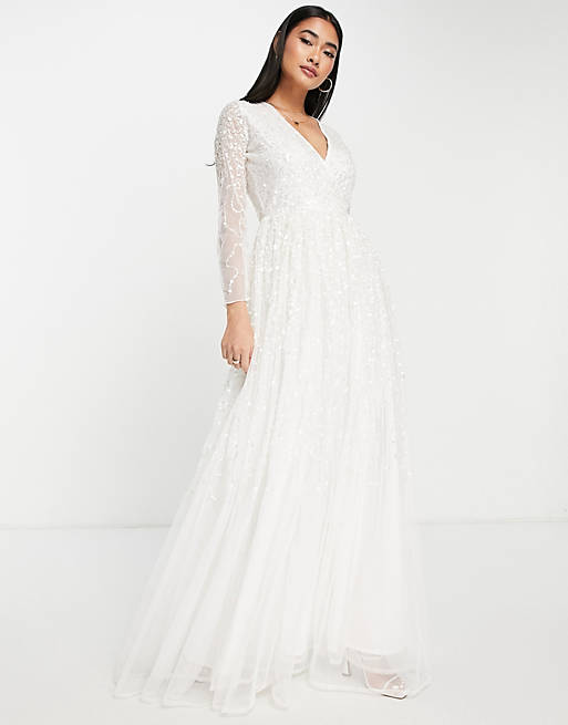 Y.A.S Bridal embellished sequin dress with full skirt in white