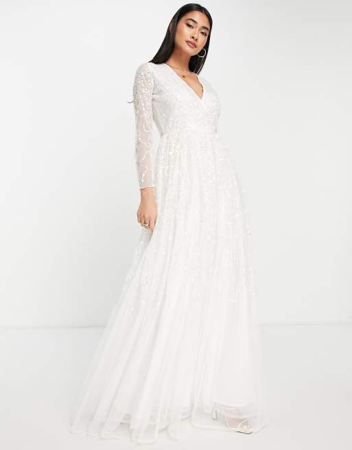 Y.A.S Bridal embellished sequin dress with full skirt in white ASOS