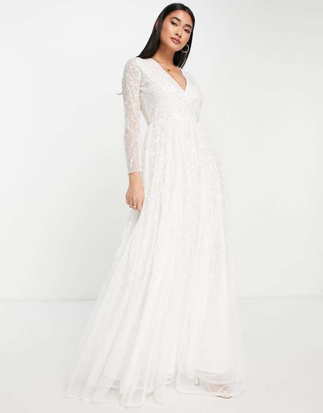 Y.A.S Bridal embellished sequin dress with full skirt in white