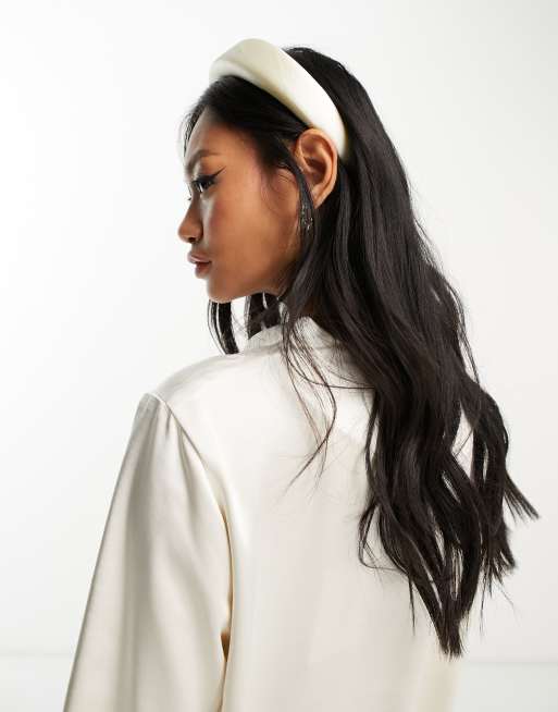 Y.A.S - Bridal - Fascia per capelli imbottita da sposa in raso bianco, 3 di 4