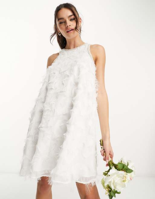 ASOS DESIGN Arabella embellished bodice mini wedding dress with mesh skirt