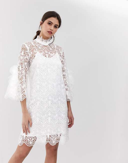 High neck lace dress white hotsell