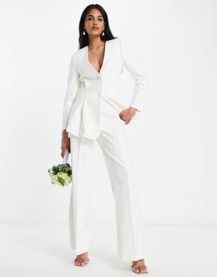 white wide leg suit pants