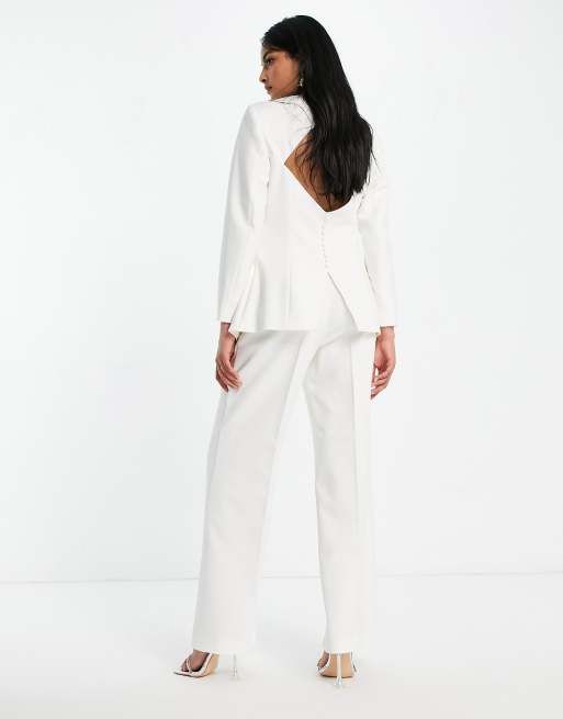 Y.A.S bridal high waisted wide leg pants in white (part of a set) , 2 of 4