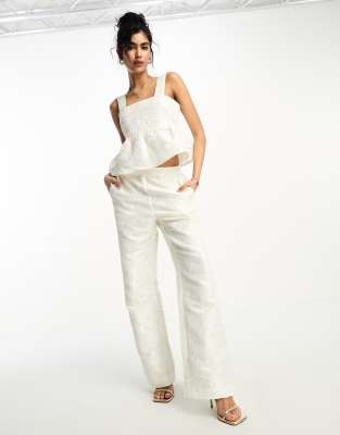 Bridal jacquard pants in white - part of a set