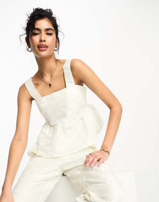 Y.A.S Bridal jacquard peplum top co-ord in white