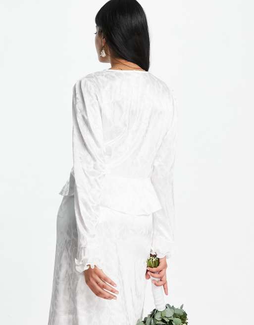 Y.A.S bridal jacquard satin shirt in white (part of a set) , 2 of 4