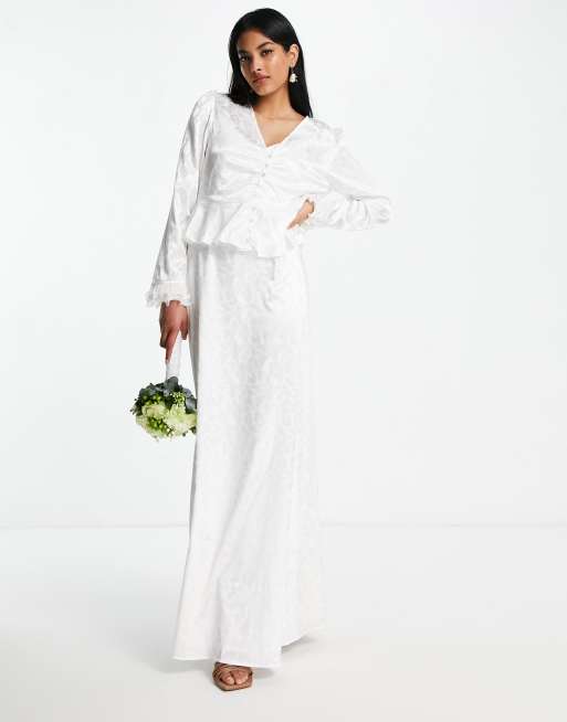 Y.A.S bridal jacquard satin shirt in white (part of a set) , 4 of 4