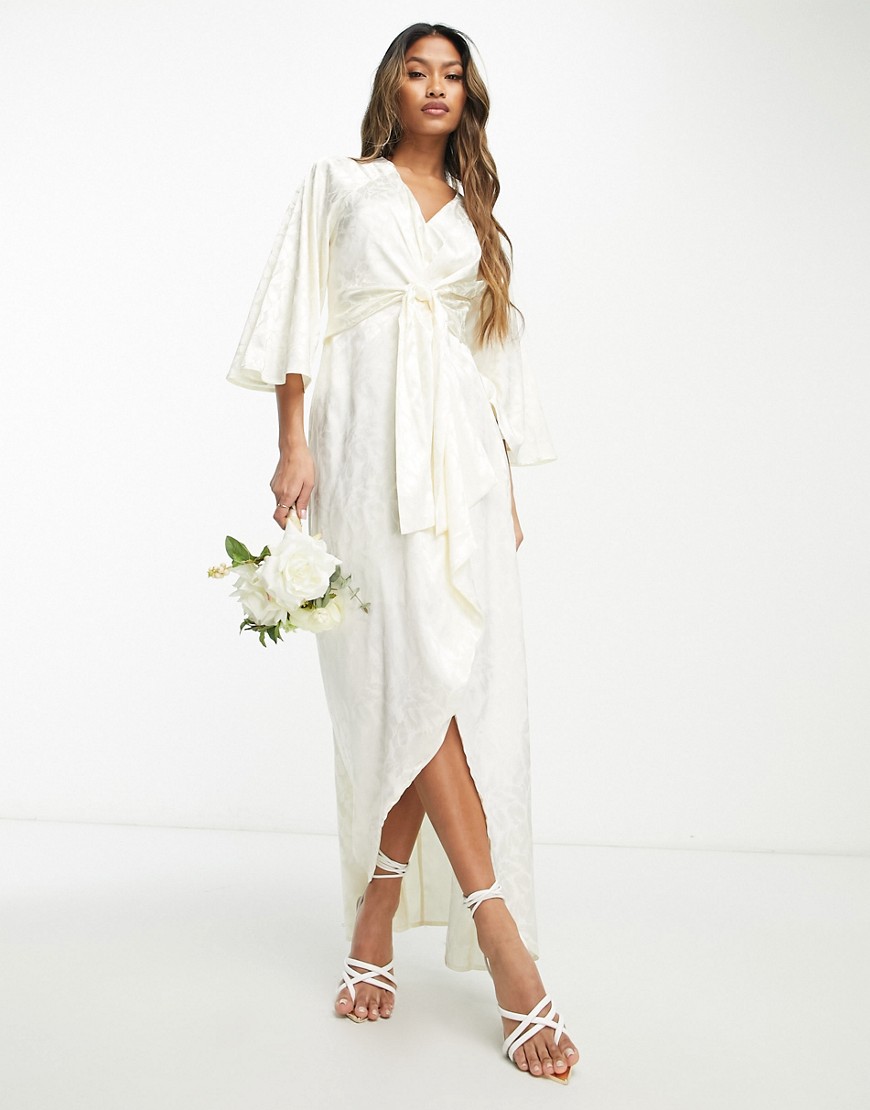 Y. A.S Bridal jacquard wrap midi dress in antique white