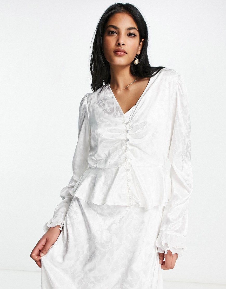 Y. A.S bridal jaquard satin shirt co-ord in white