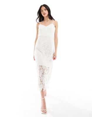 Y.A.S Bridal lace strappy pencil midi dress in ivory