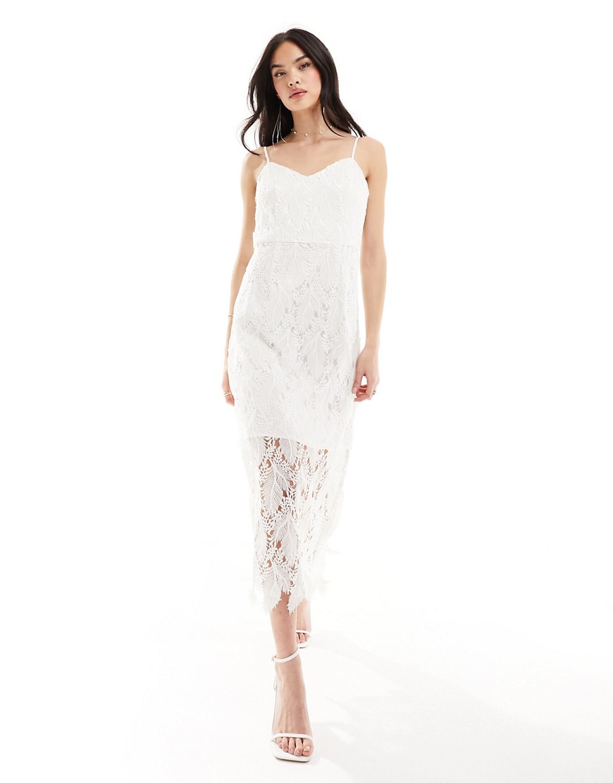 Y. A.S Bridal lace strappy pencil midi dress in ivory-White