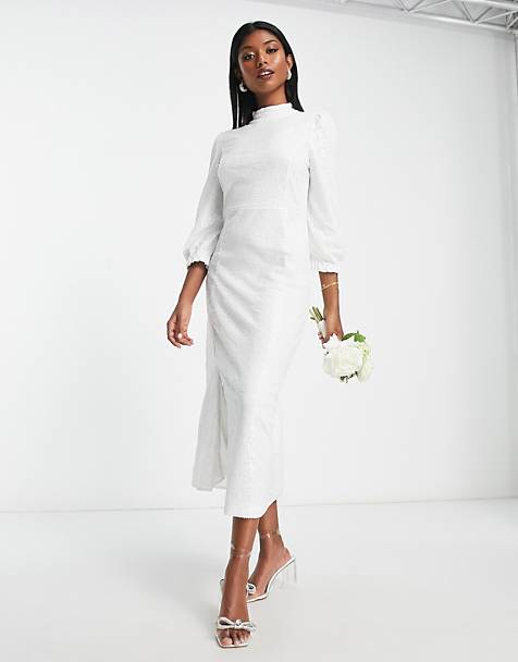ASOS Damen Kleidung Kleider Lange Kleider Lace fishtail dress in white 