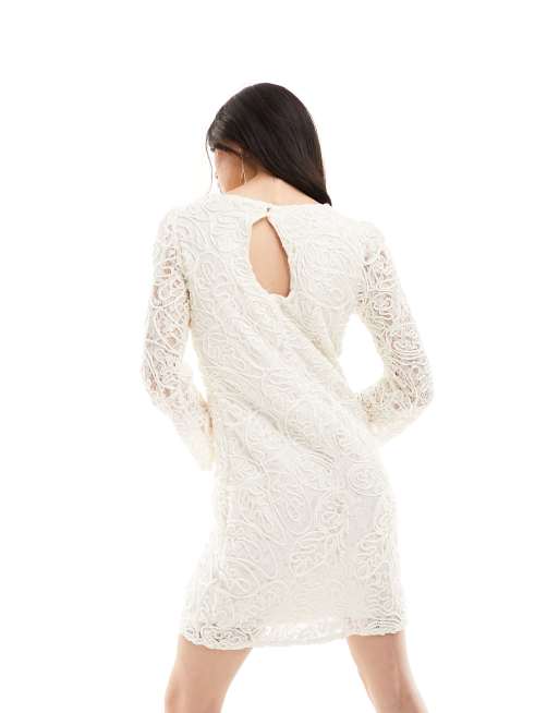 Y.A.S Bridal layered lace and twisted rope mini dress with key hole back in  ivory | ASOS