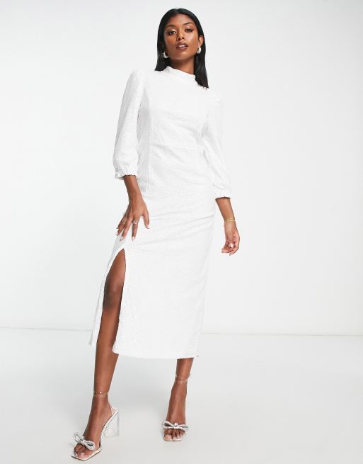 White sparkly long hot sale sleeve dress