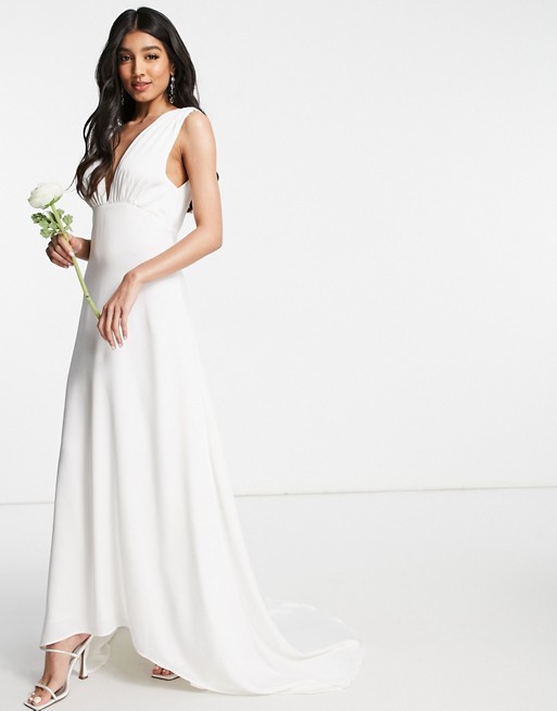 Y.A.S Bridal maxi dress with button detail and train in white