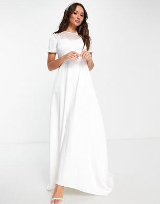 Y.A.S Bridal mesh front dress with train in white - ASOS Price Checker