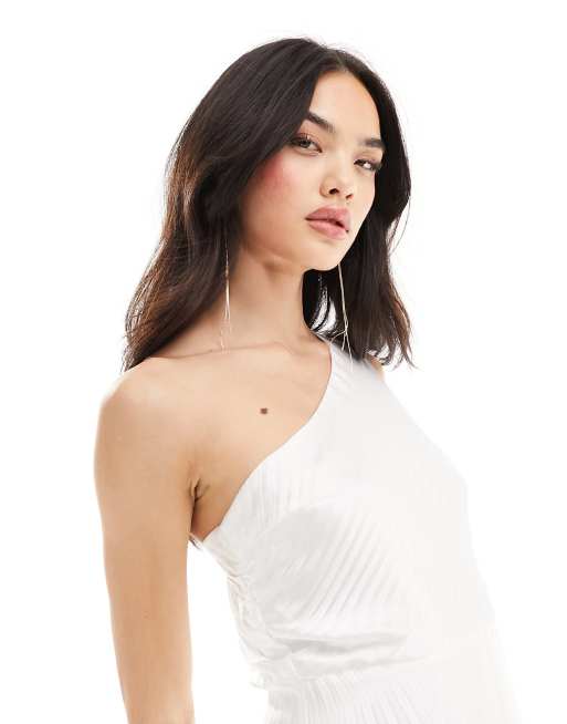Y.A.S Bridal one shoulder pleated dress with asymmetric hem in white