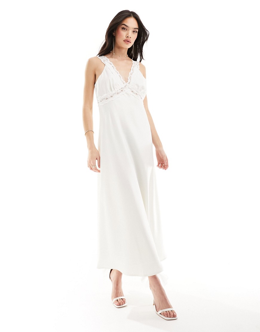 Y. A.S Bridal satin and lace mix cami midi dress in white