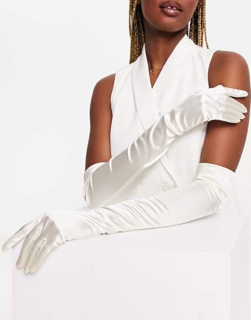 White long hot sale sleeve gloves