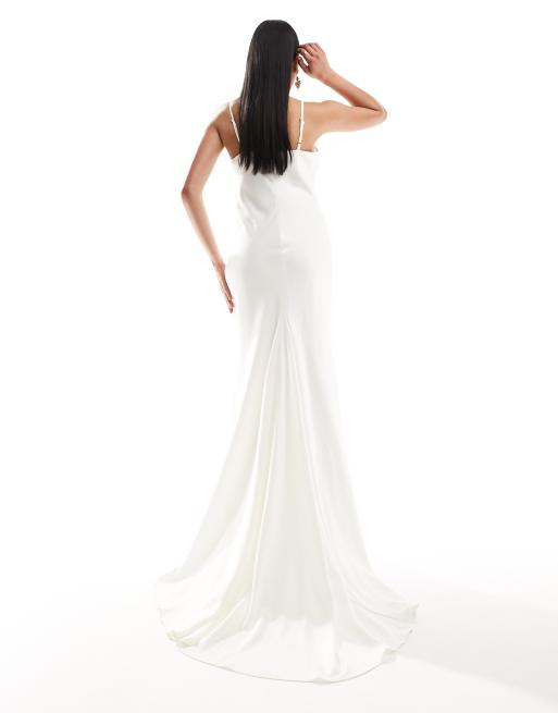 YAS Bridal satin maxi cami dress with train in white - WHITE, 4 of 4