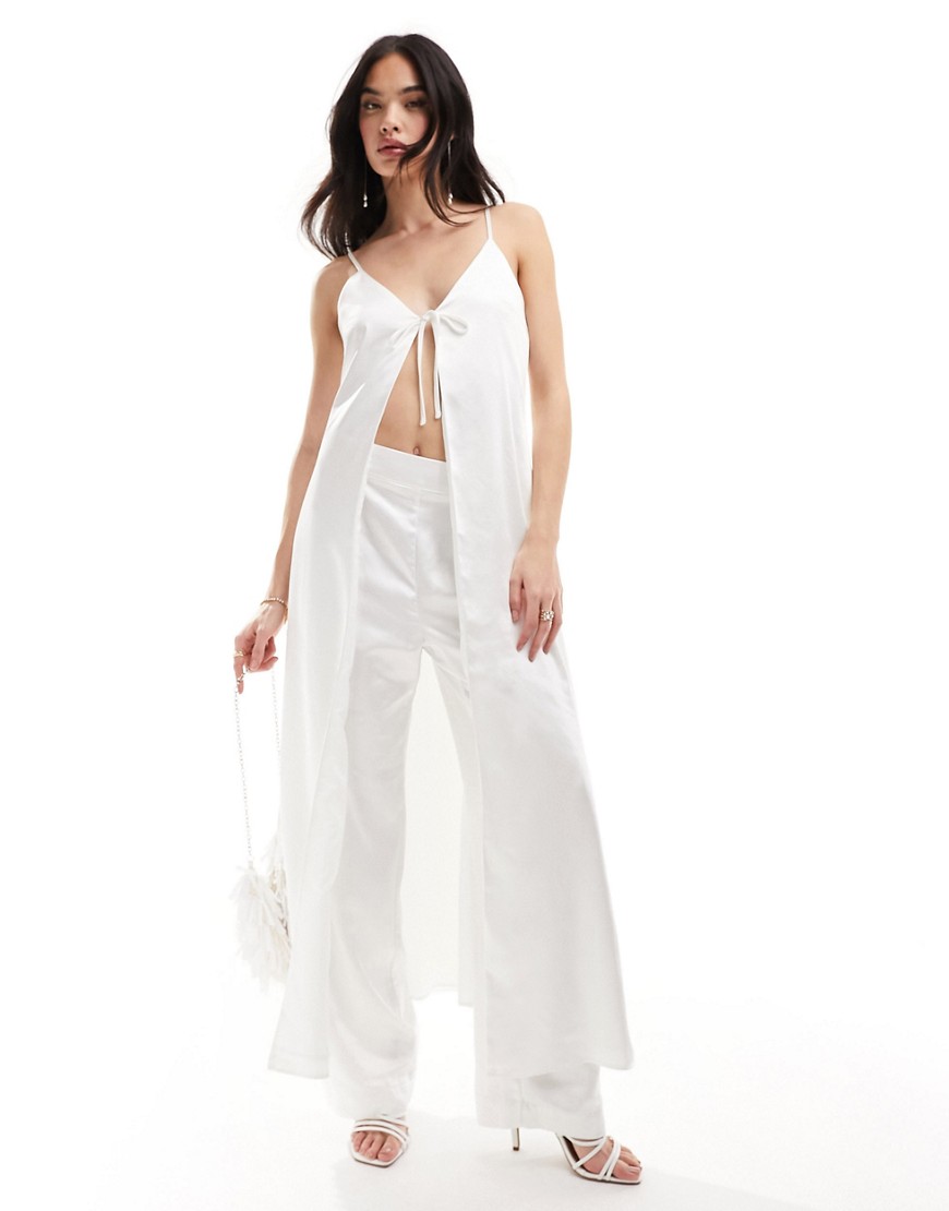 Y. A.S Bridal satin tie front maxi cami top co-ord with train in white