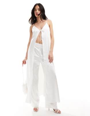 Y.A.S Bridal satin tie front maxi cami top with train in white - part of a set