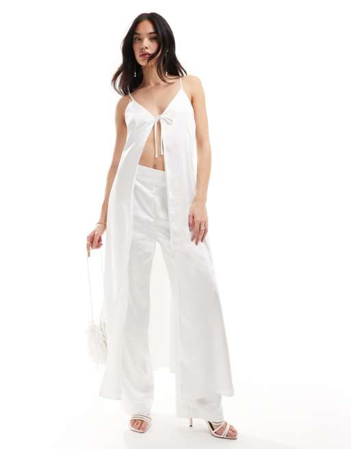 Y.A.S Bridal satin tie front maxi cami top with train in white - part of a set