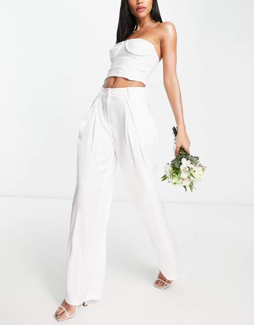 White satin shop wide leg trousers