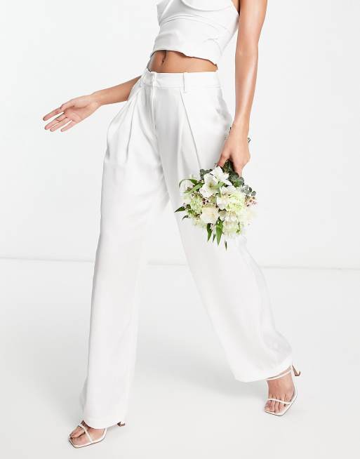 Y.A.S Bridal satin wide leg pants in white (Part of a set) , 4 of 4