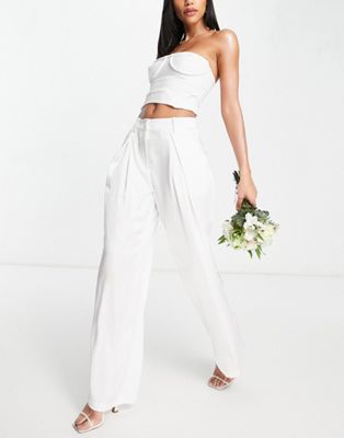 Y.A.S Bridal satin wide leg trouser co-ord in white  - ASOS Price Checker