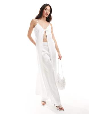 YAS Y.A.S Bridal satin wide leg trouser co-ord in white