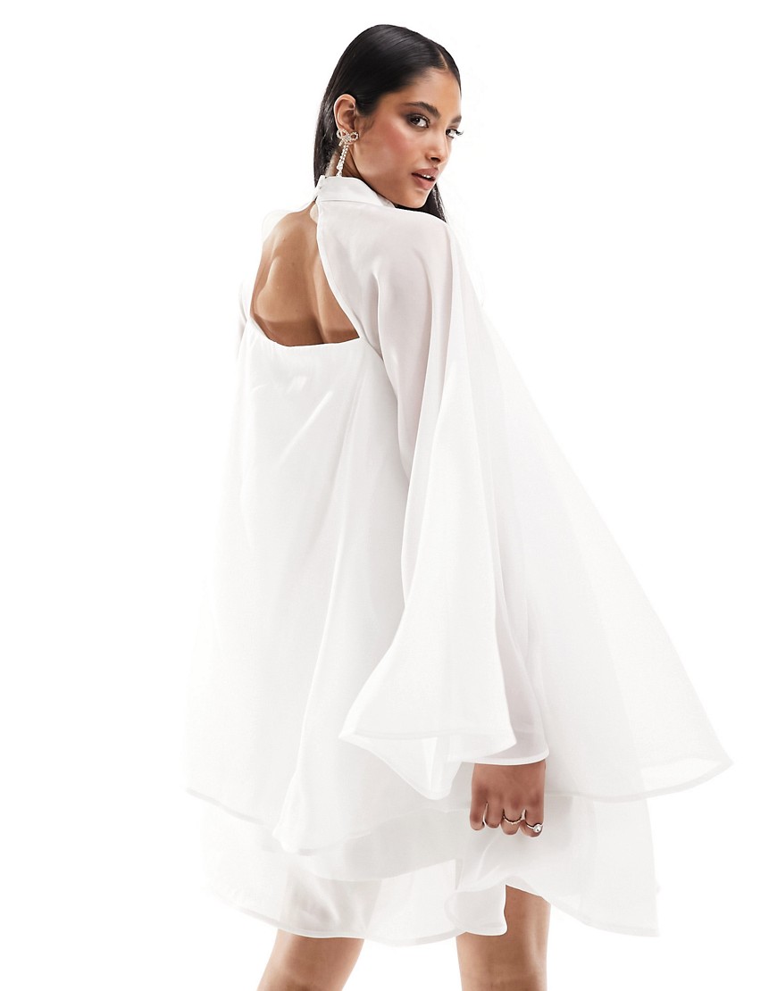 Y. A.S Bridal sheer floaty mini dress with exaggerated sleeves in white