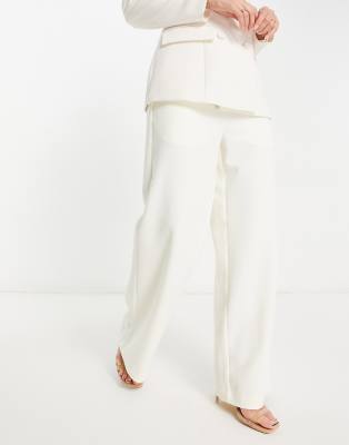 Y.A.S Bridal satin wide leg pants in white - part of a set