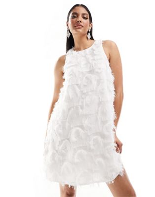 Y.A.S Bridal textured racer neck mini dress in white