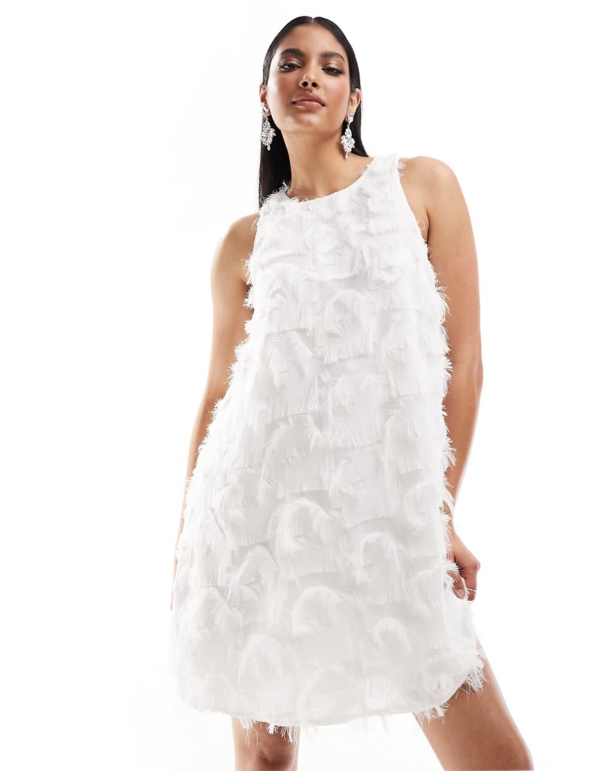 Y.a.s. Bridal Textured Racer Neck Mini Dress In White