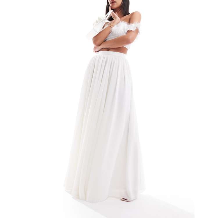 White Tulle Mesh Maxi Chiffon Maxi Skirt For Women Elegant