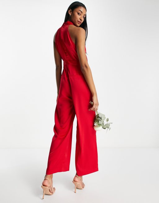 Halter red jumpsuit online