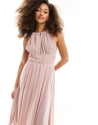 Y.A.S Bridesmaid halterneck plisse maxi dress in pink