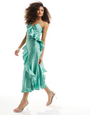 y.a.s bridesmaid jacquard cami maxi dress with ruffle detail in green