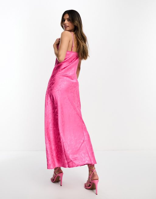 AsYou satin split hem cami dress in fluro pink - ShopStyle