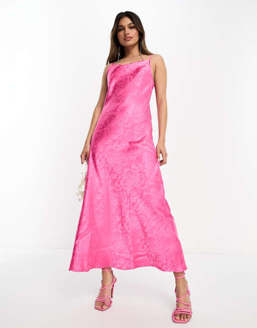 AsYou satin split hem cami dress in fluro pink - ShopStyle