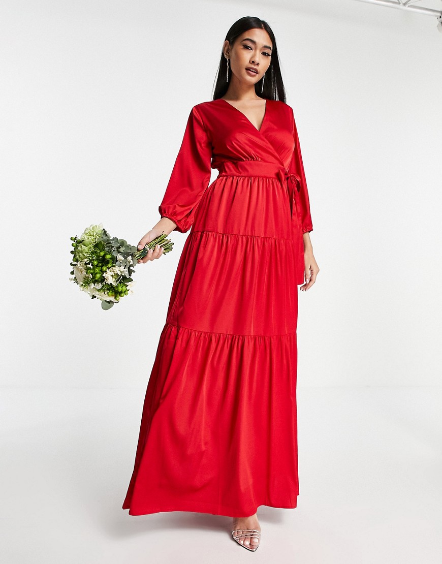 Y. A.S Bridesmaid maxi dress with cut out back and wrap front in red-Blue