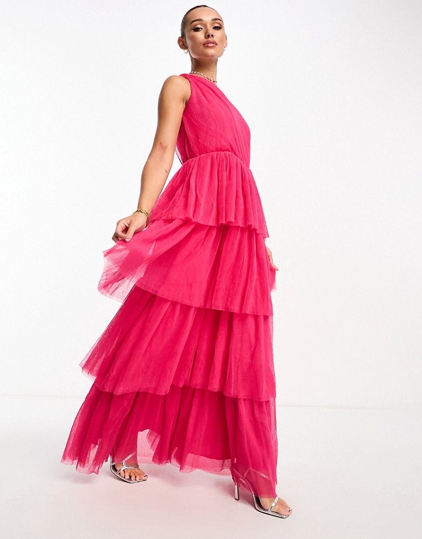 Y. A.S Bridesmaid one shoulder tulle maxi dress in vibrant pink