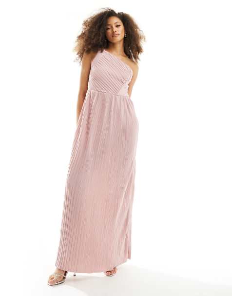 YAS Bridesmaid plisse one shoulder maxi dress in pink - PINK - view 1